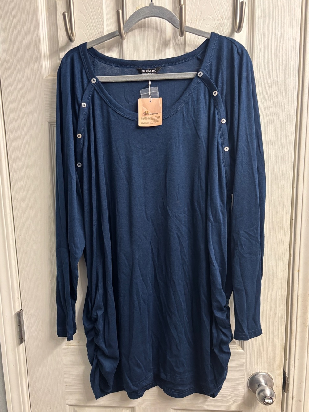 Navy Gathered Button Detail Shirt NWT